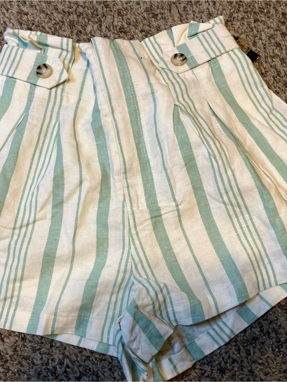 Forever 21 Green and White Striped High-Rise Shorts Size Small